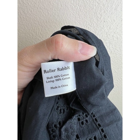 NEW Roller Rabbit Black Arista Dress Eyelet Ruffle Smock Long Sleeve Mini Boho S - Picture 11 of 14
